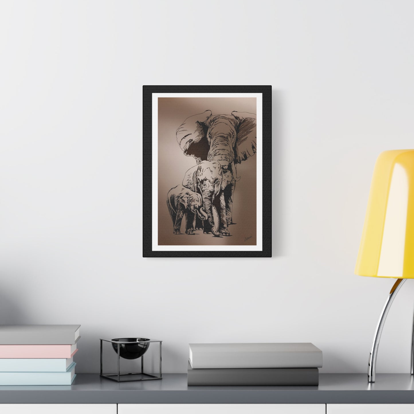 Title: Elephant Family Wall Art, Elephant Print, Wildlife Art, Hand-Drawn Elephant, Safari Wall Decor, Animal Lover Gift, Nature Art. Printed on Matte Canvas, Stretched, 1.25"