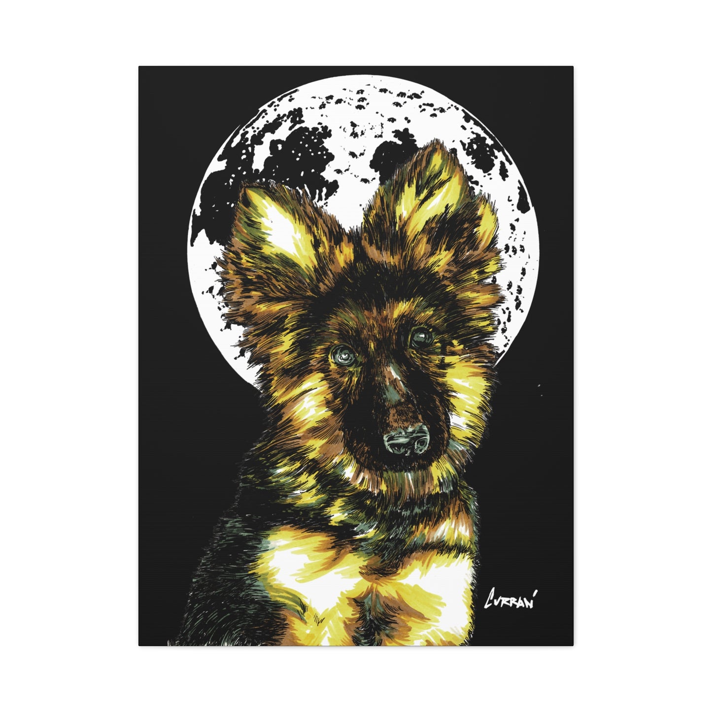 German Shepherd Puppy Print, Hand-Drawn Dog Art,