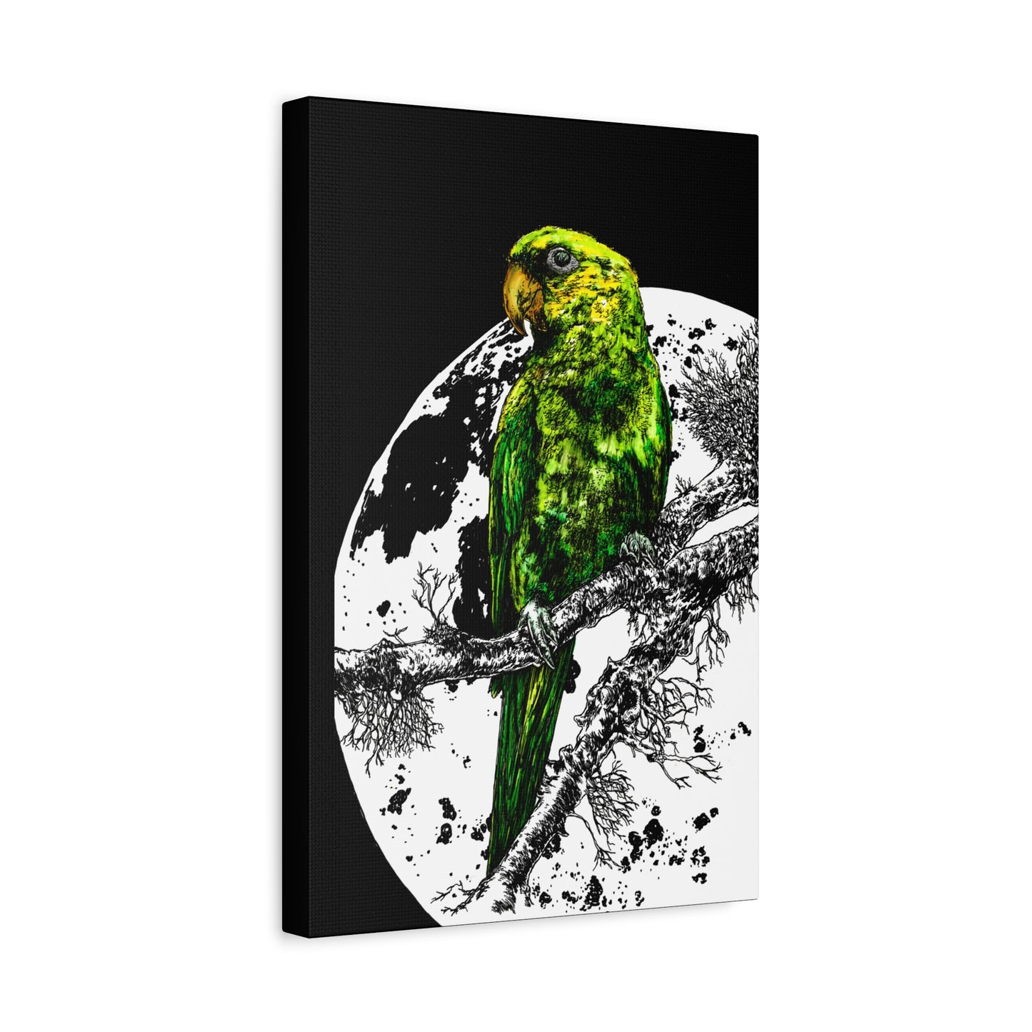 Green Parrot Wall Art Print - Matte Canvas, Stretched,
