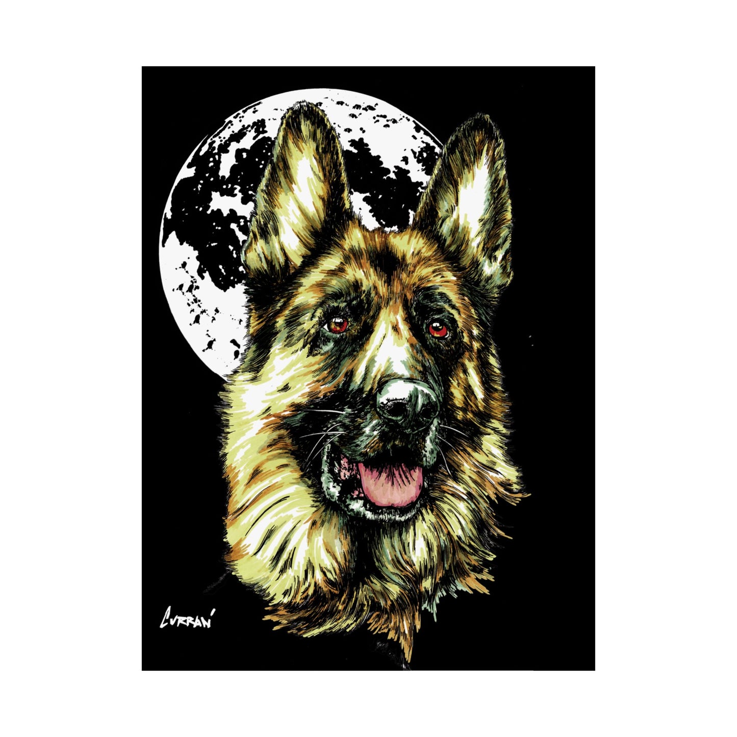 German Shepherd Moon Satin Poster - 300gsm Art Print