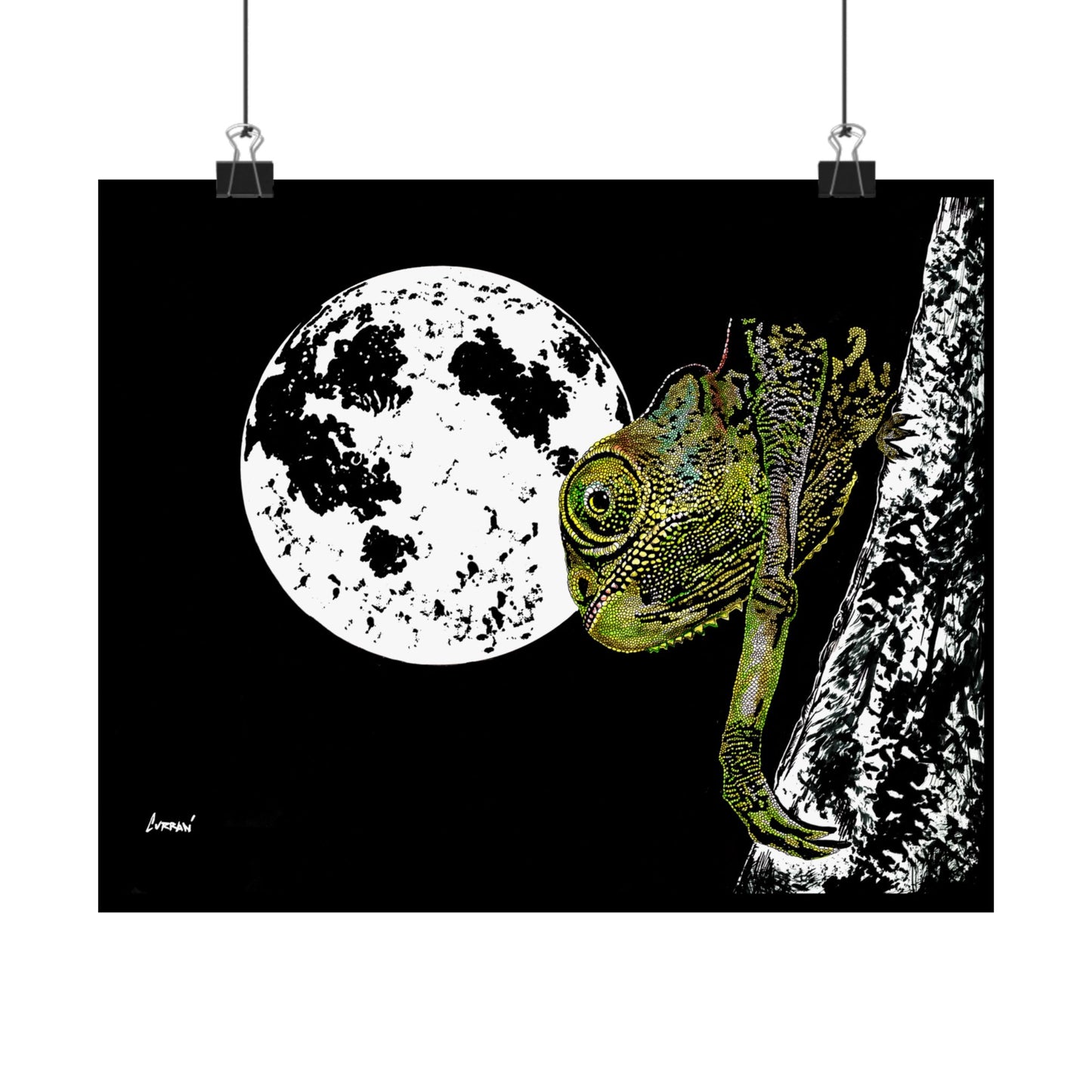 Moonlit Chameleon Satin Poster - 300gsm Art Print for Unique Home Decor