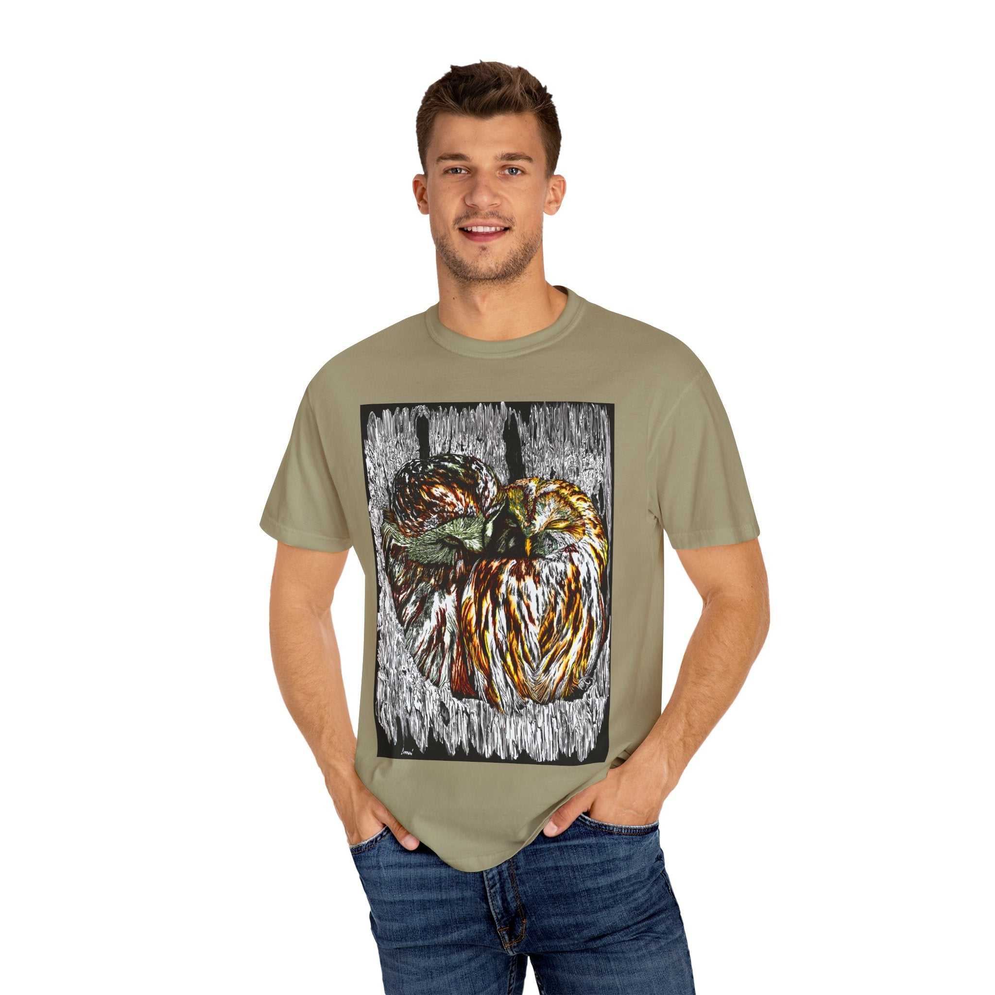 Owls in a Tree Unisex Garment-Dyed T-Shirt