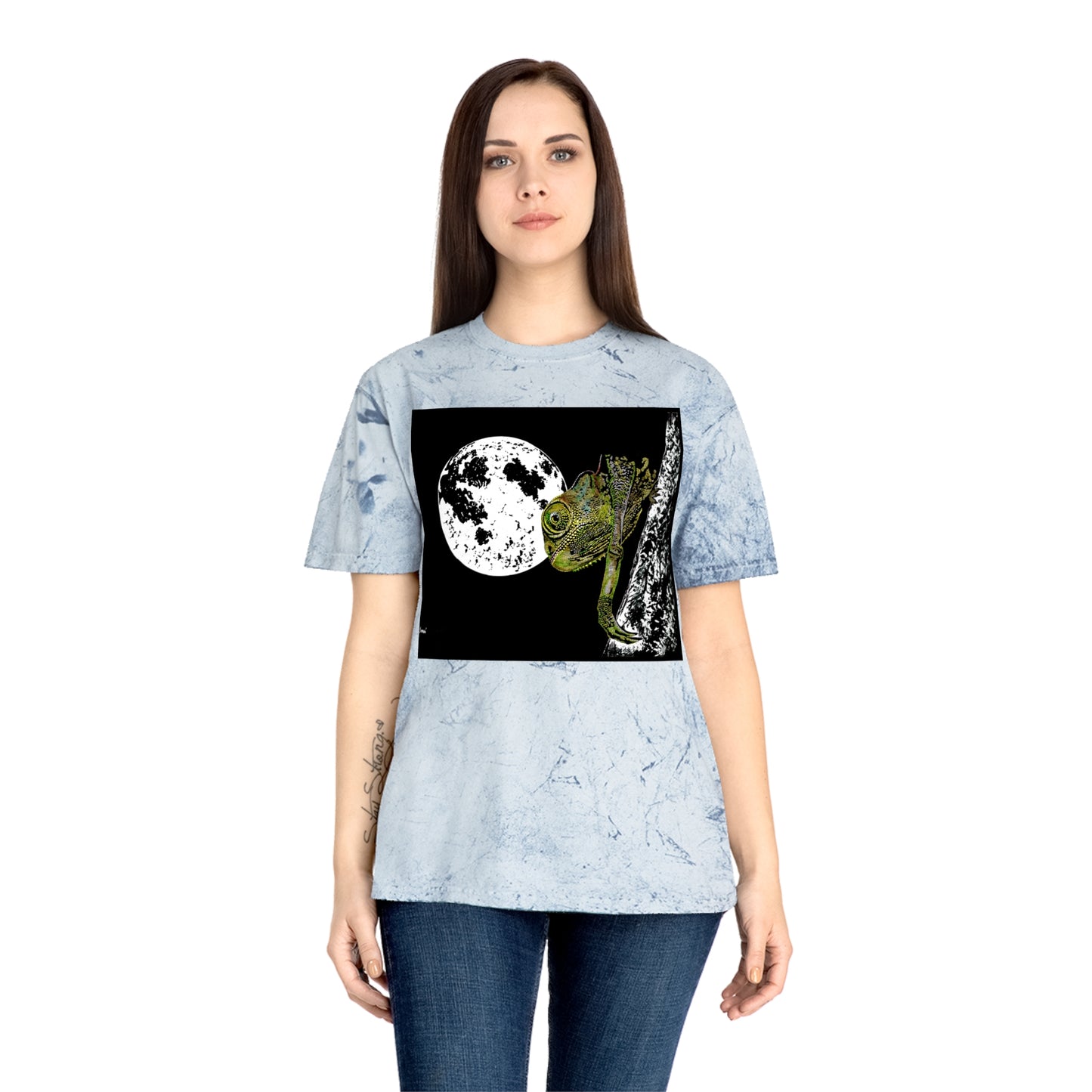 Moonlit Chameleon Unisex Color Blast T-Shirt, Eco-Friendly, Nature-Inspired