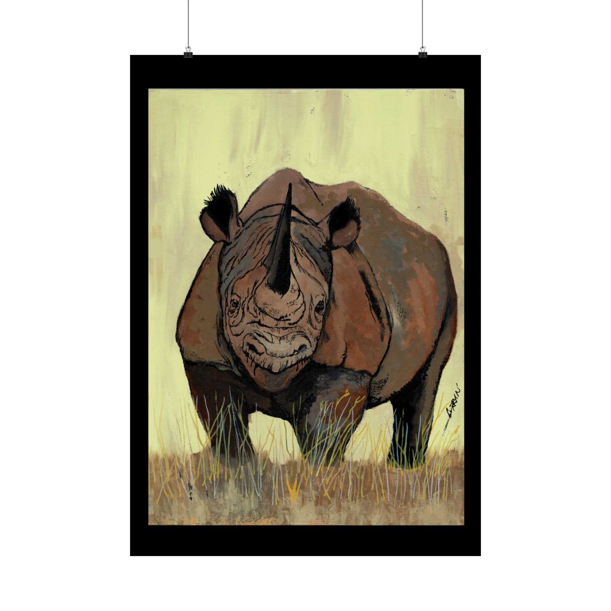 Discover the beauty of Rhino Wildlife Satin Poster - Majestic Rhino Art - Nature Decor - Majestic Rhino Art. Bring the wild into your home today!