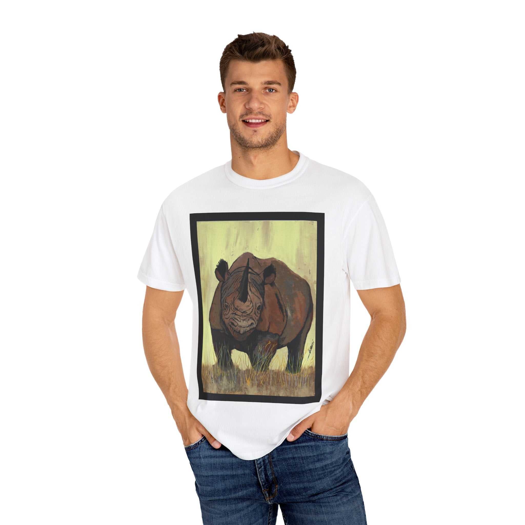 Perfect blend of style and sustainability with our Wildlife Rhinos Unisex Garment-Dyed T-Shirt - Eco-Friendly Nature Art. Stand out in nature-inspired fashion!