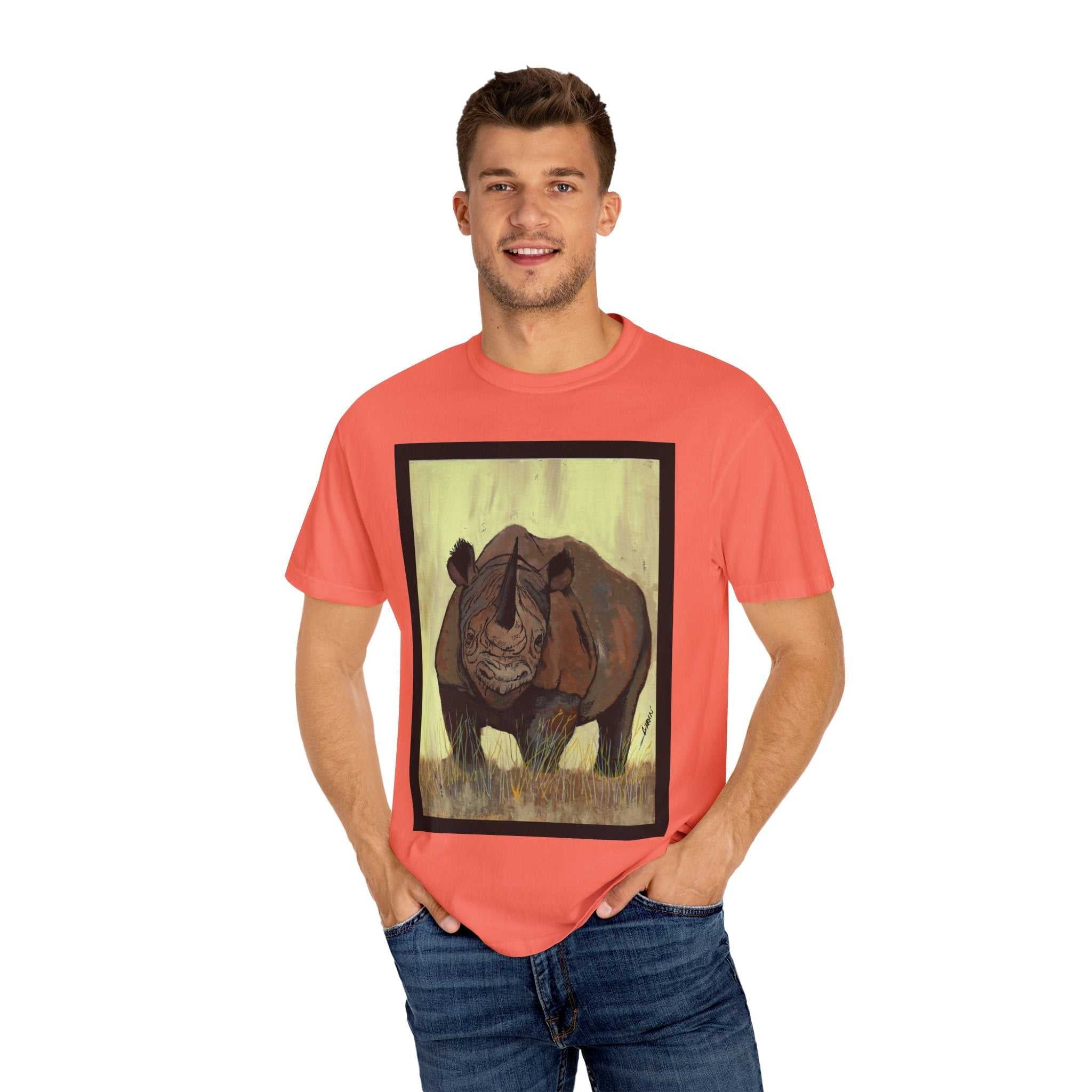 Perfect blend of style and sustainability with our Wildlife Rhinos Unisex Garment-Dyed T-Shirt - Eco-Friendly Nature Art. Stand out in nature-inspired fashion!