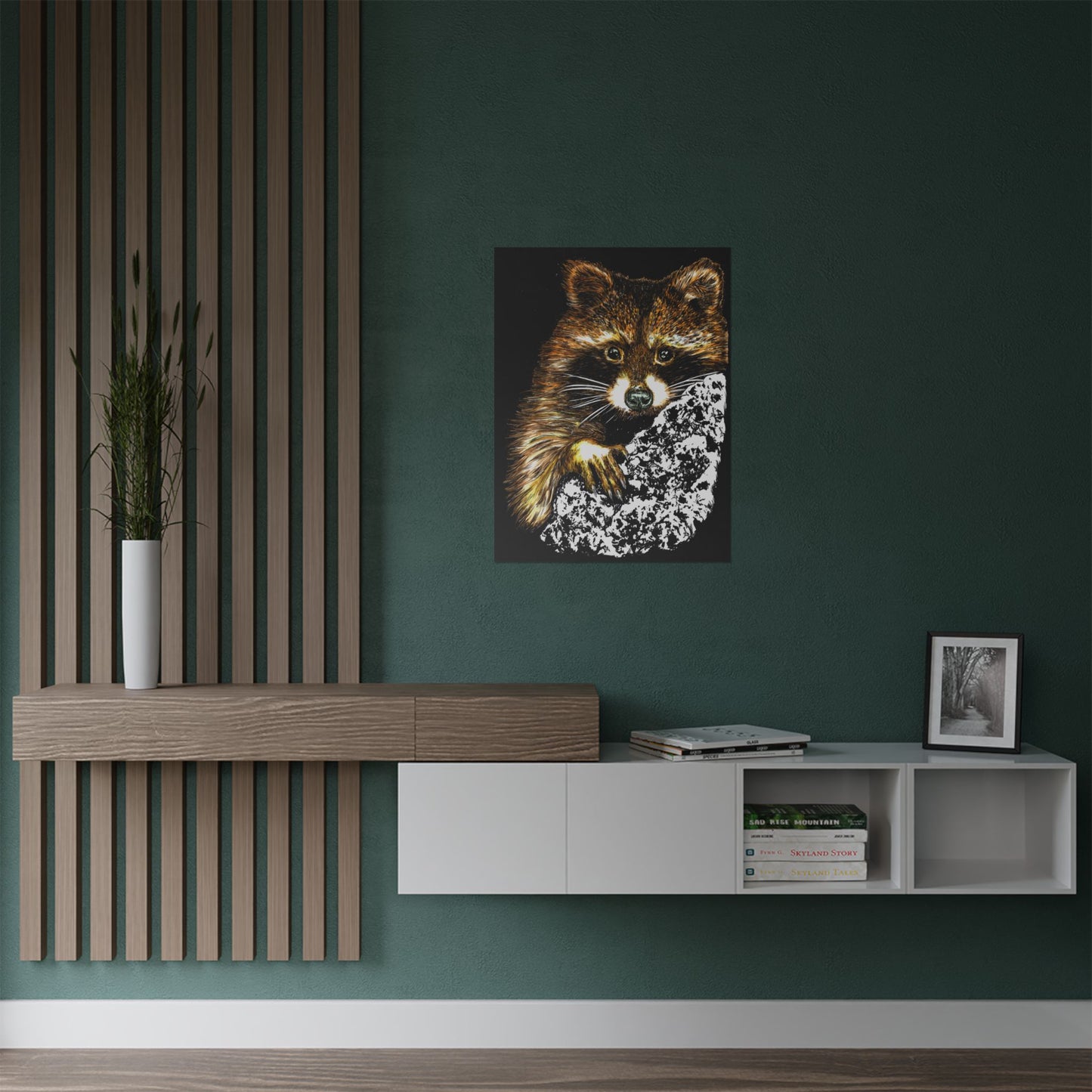 Raccoon Wildlife Satin Poster - Hand-Drawn Raccoon Art Print (300gsm)