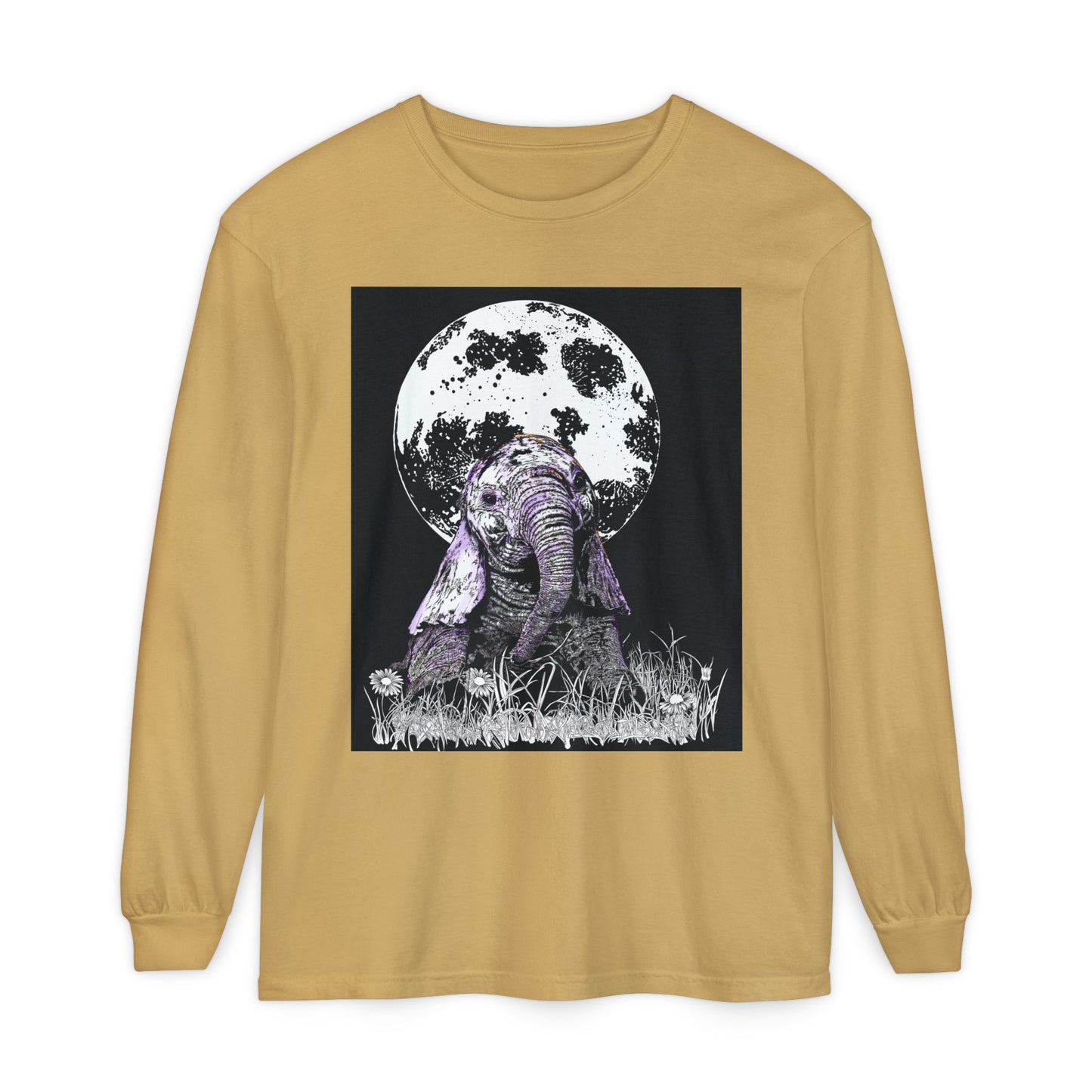 Moonlit Baby Elephant Long Sleeve T-Shirt