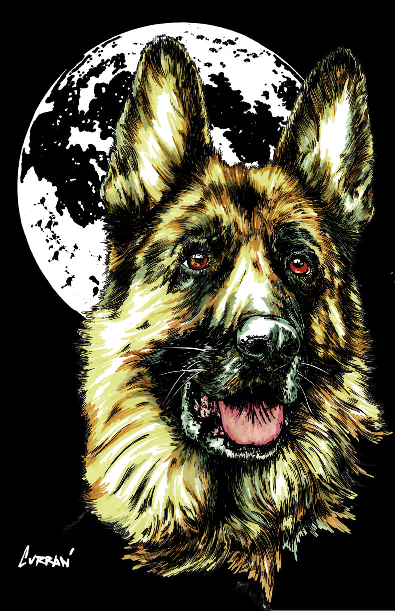 German Sheppard Hand Drawn Wall Art Poster