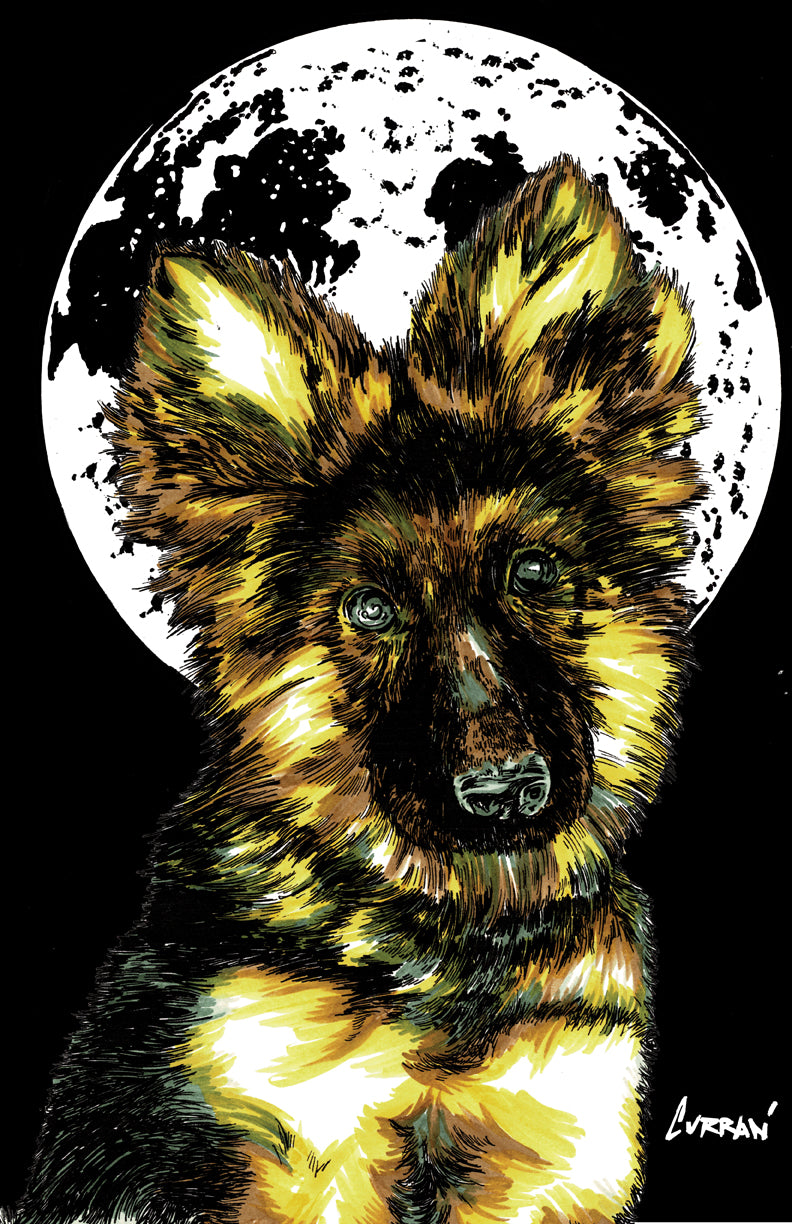 German Sheppard Puppy Hand Drawn Wall Art Poster