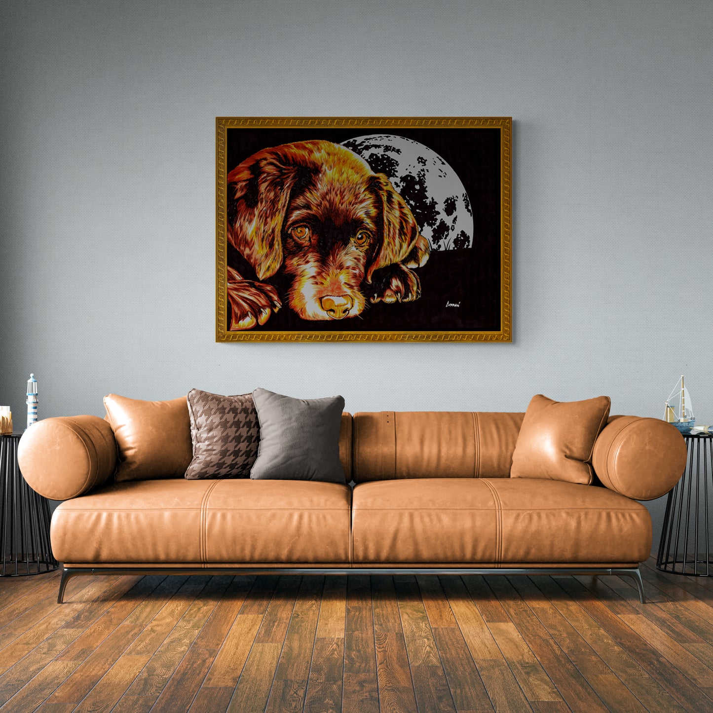 Chocolate Lab Puppy in the Moonlight Wall Art Poster
