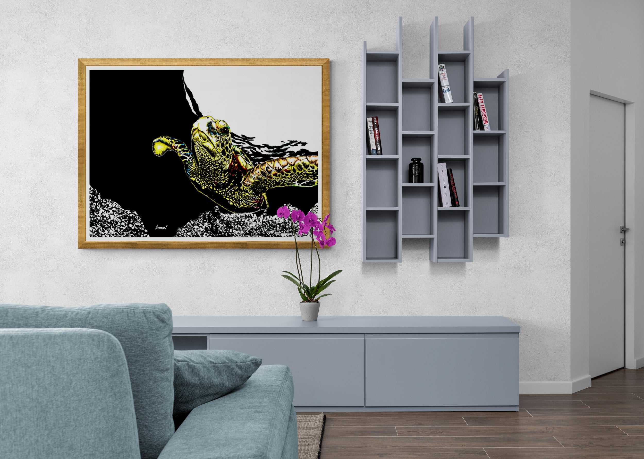 Sea Turtle Wall Art Poster. Shop Beautiful Coastal Decor featuring the Hand Drawn, Original Animal Wall Art Poster created over many hours by artist Kris Curran