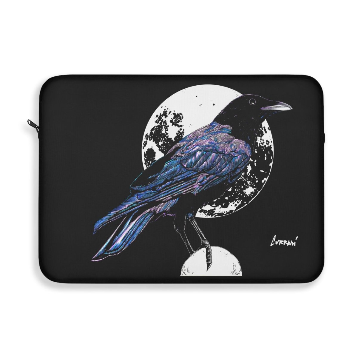 Artistic Crow Laptop Sleeve - Unique Black Design for Creatives - Curran Artworks