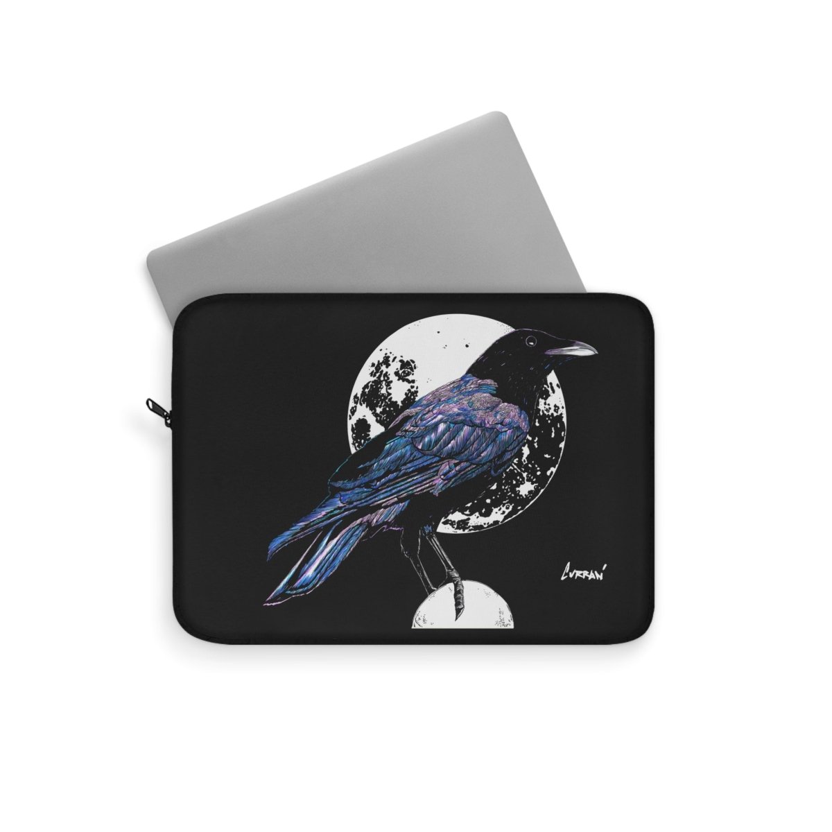Artistic Crow Laptop Sleeve - Unique Black Design for Creatives - Curran Artworks