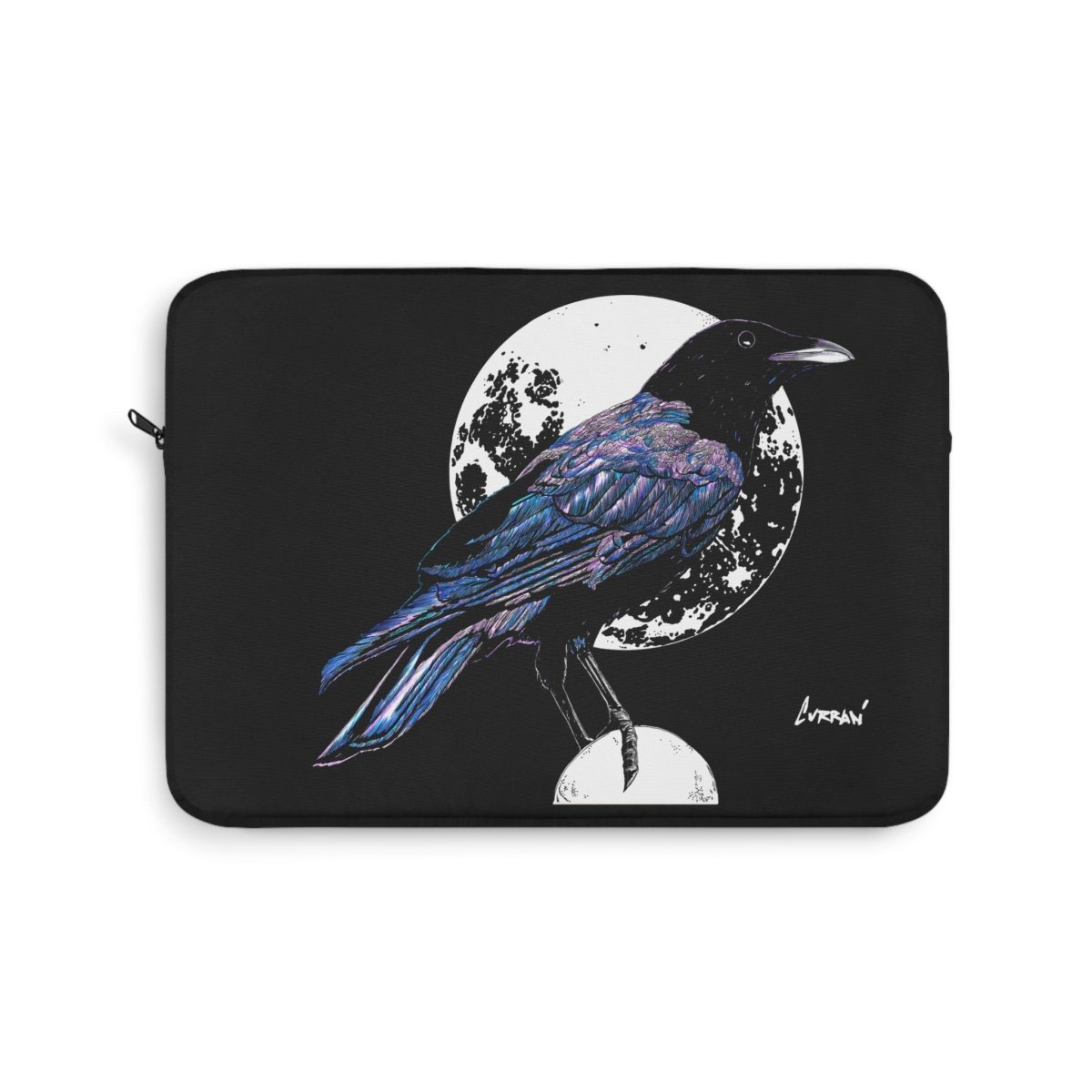 Artistic Crow Laptop Sleeve - Unique Black Design for Creatives - Curran Artworks