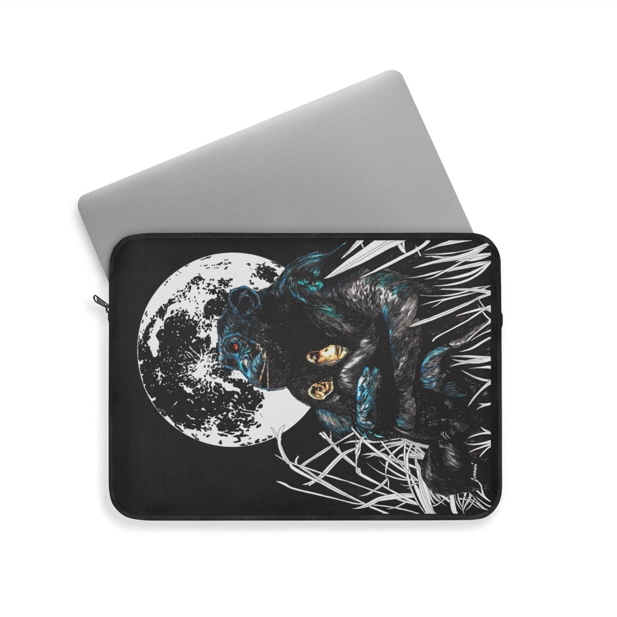 Artistic Gorilla and Child Laptop Sleeve - Moonlit Wildlife Design - Curran Artworks
