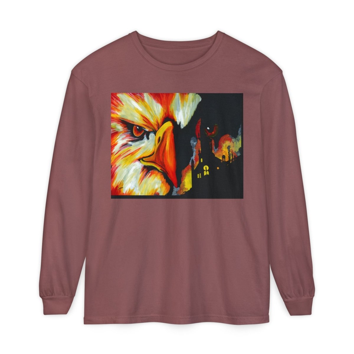 Artistic Mythical Phoenix Long Sleeve T-Shirt - Unisex, Garment - Dyed - Curran Artworks