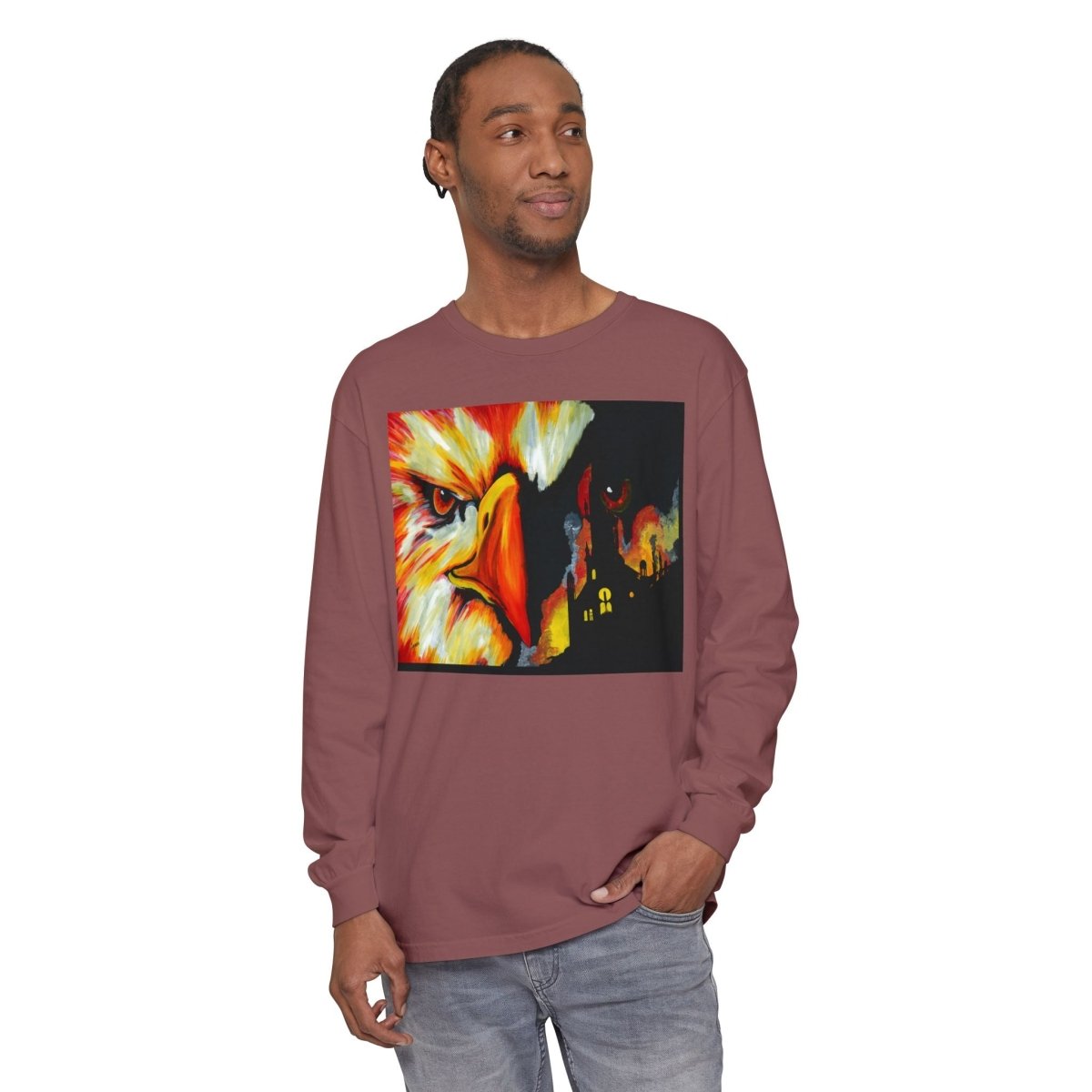 Artistic Mythical Phoenix Long Sleeve T-Shirt - Unisex, Garment - Dyed - Curran Artworks