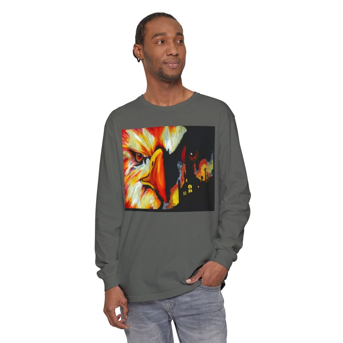 Artistic Mythical Phoenix Long Sleeve T-Shirt - Unisex, Garment - Dyed - Curran Artworks
