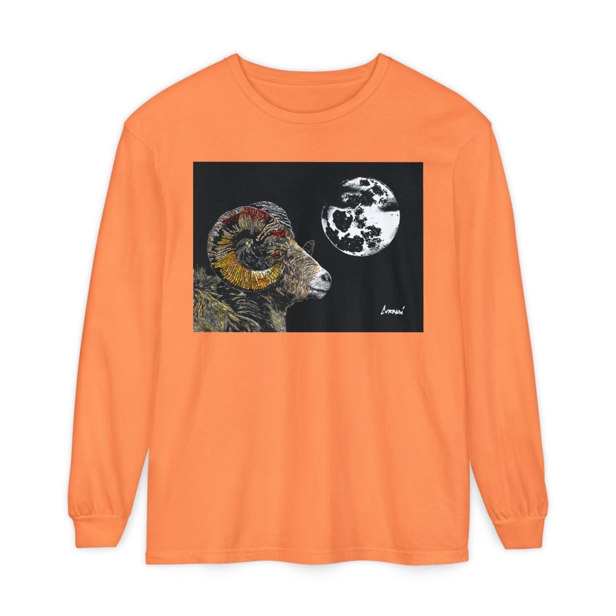 Artistic Ram Long Sleeve T-Shirt - Unique Garment - Dyed Style - Curran Artworks