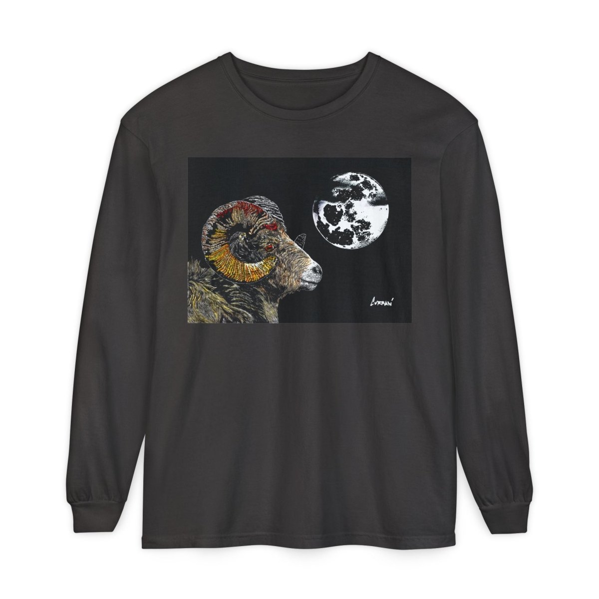 Artistic Ram Long Sleeve T-Shirt - Unique Garment - Dyed Style - Curran Artworks