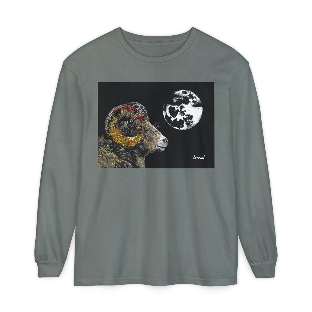 Artistic Ram Long Sleeve T-Shirt - Unique Garment - Dyed Style - Curran Artworks