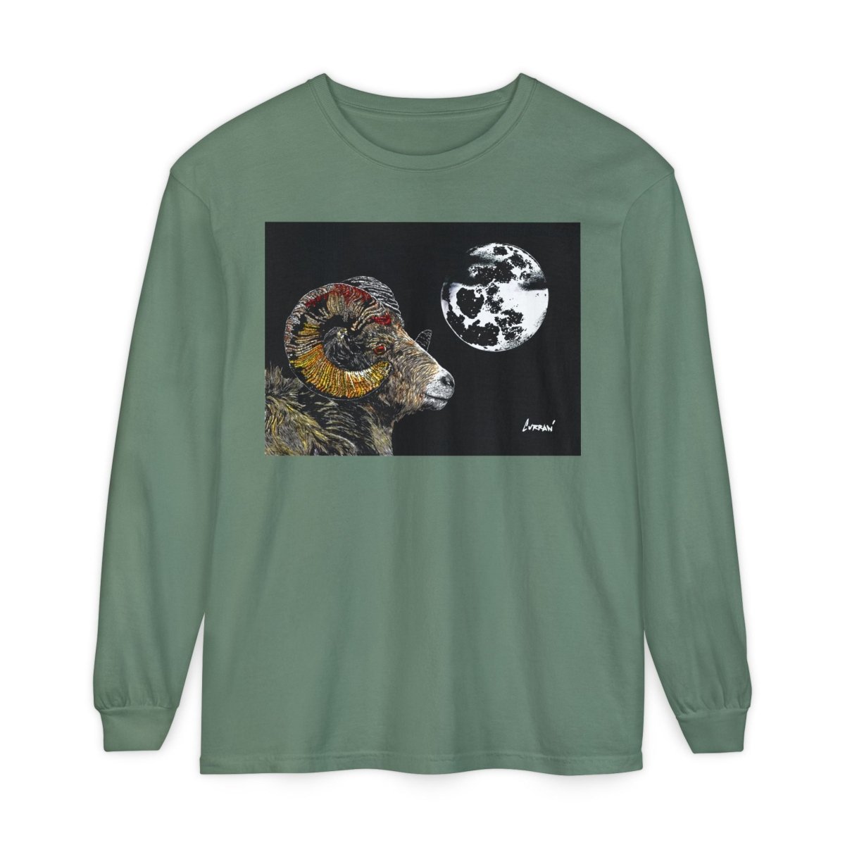 Artistic Ram Long Sleeve T-Shirt - Unique Garment - Dyed Style - Curran Artworks