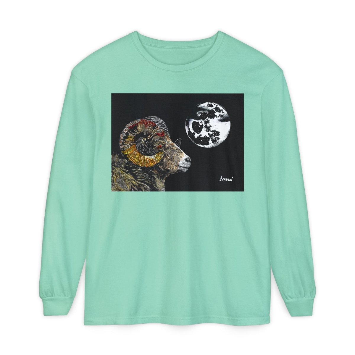 Artistic Ram Long Sleeve T-Shirt - Unique Garment - Dyed Style - Curran Artworks