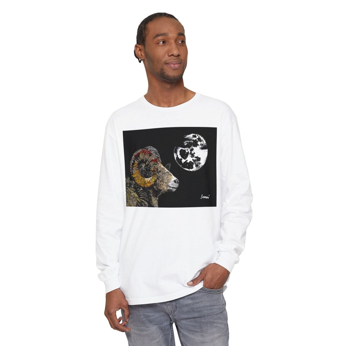 Artistic Ram Long Sleeve T-Shirt - Unique Garment - Dyed Style - Curran Artworks