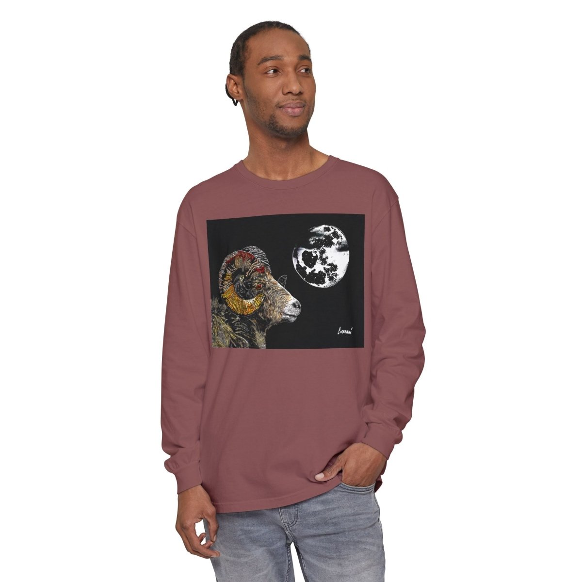 Artistic Ram Long Sleeve T-Shirt - Unique Garment - Dyed Style - Curran Artworks