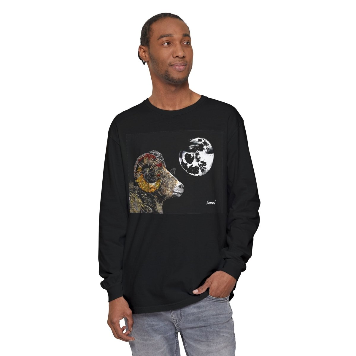 Artistic Ram Long Sleeve T-Shirt - Unique Garment - Dyed Style - Curran Artworks