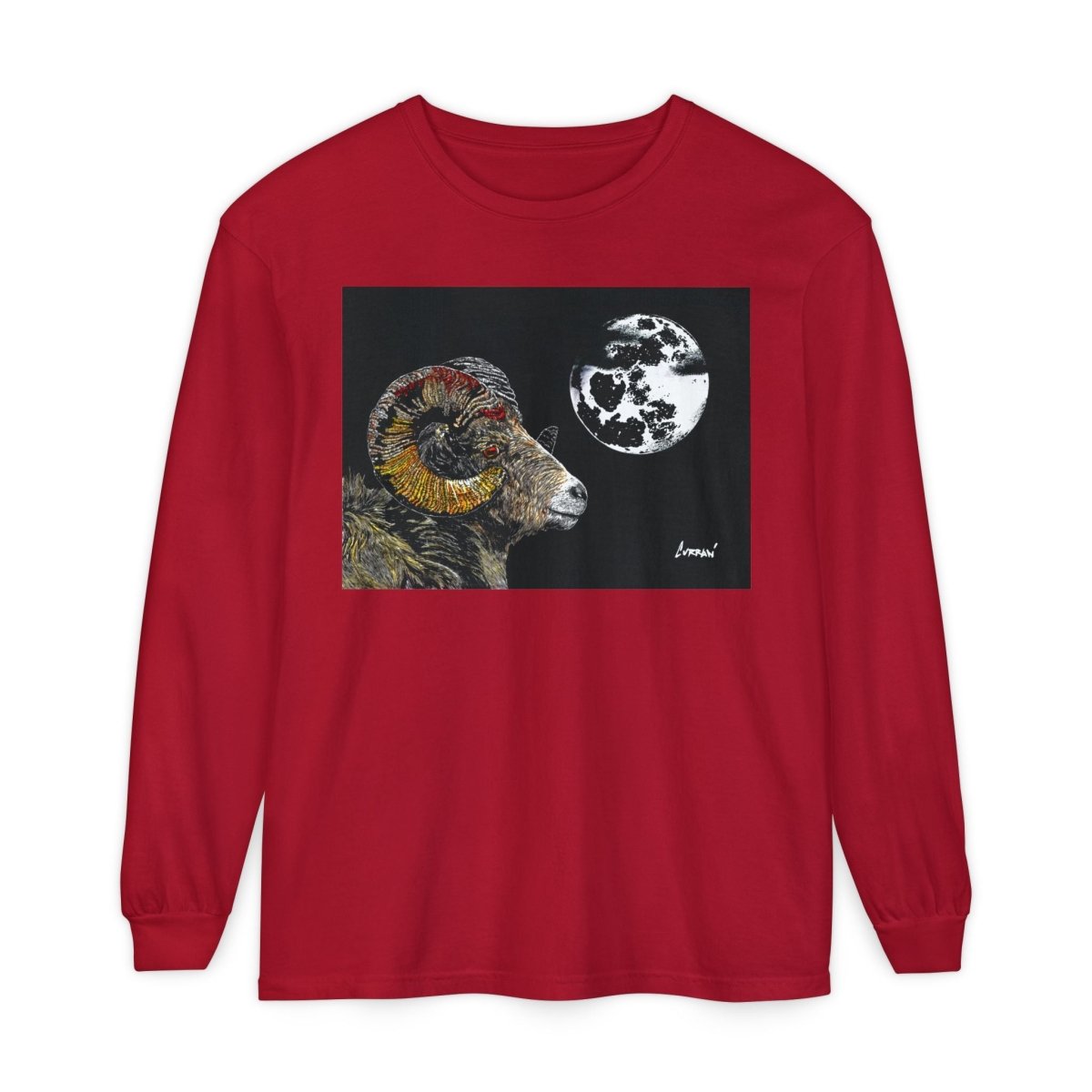 Artistic Ram Long Sleeve T-Shirt - Unique Garment - Dyed Style - Curran Artworks