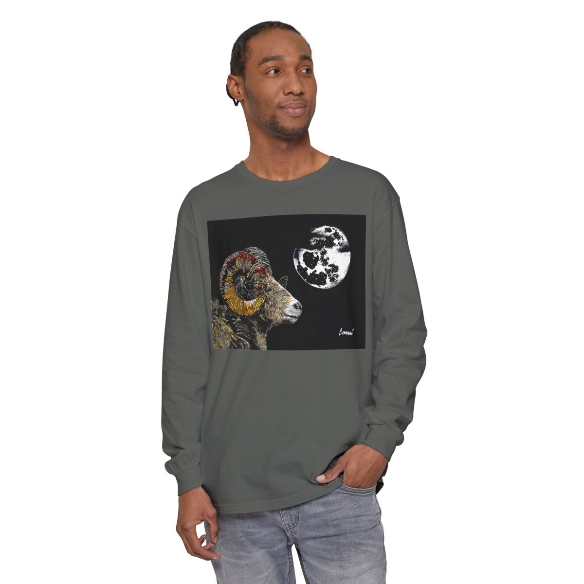 Artistic Ram Long Sleeve T-Shirt - Unique Garment - Dyed Style - Curran Artworks