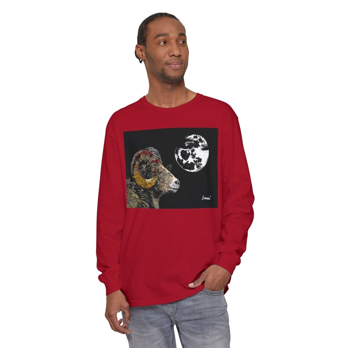 Artistic Ram Long Sleeve T-Shirt - Unique Garment - Dyed Style - Curran Artworks