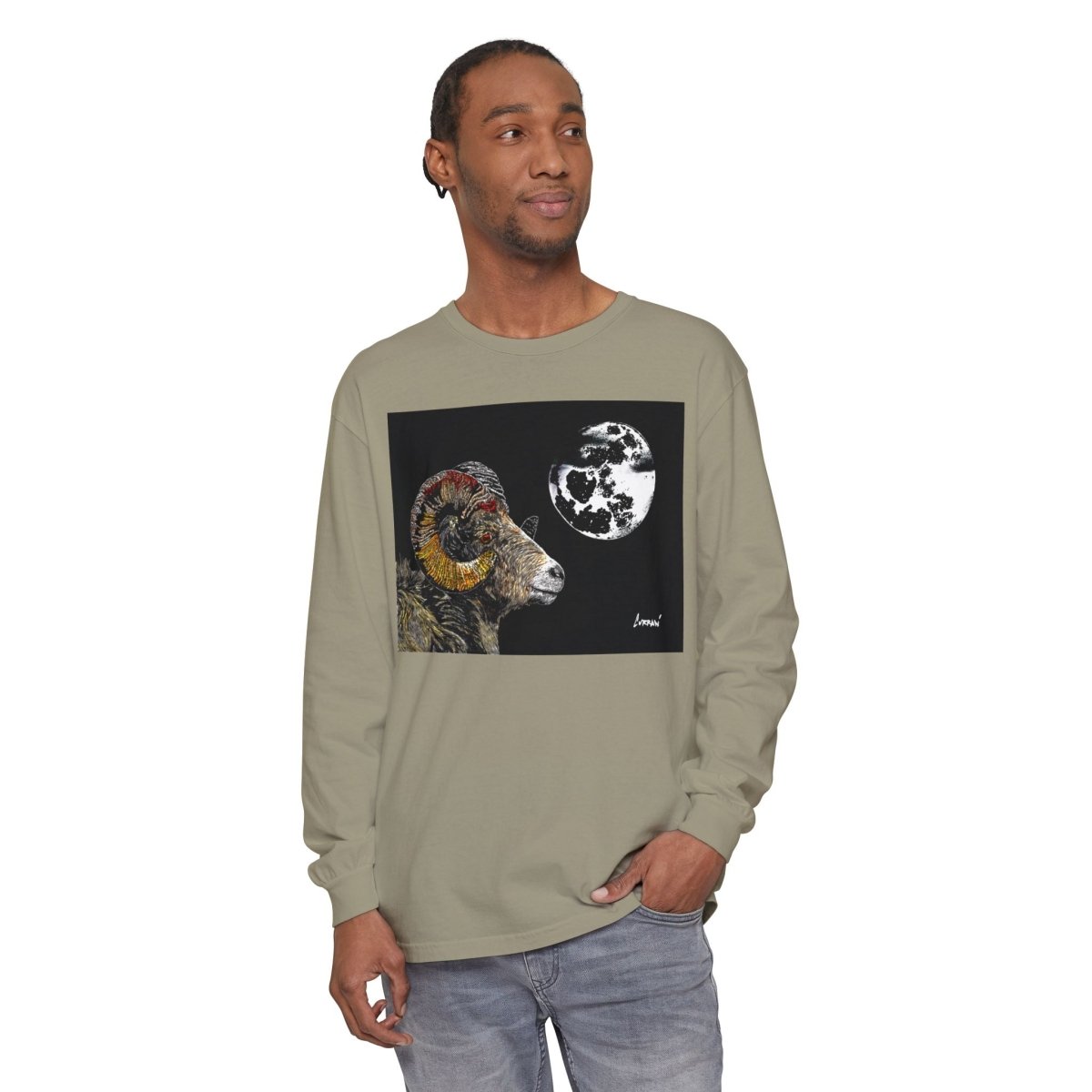 Artistic Ram Long Sleeve T-Shirt - Unique Garment - Dyed Style - Curran Artworks