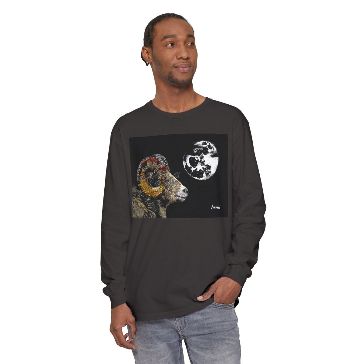 Artistic Ram Long Sleeve T-Shirt - Unique Garment - Dyed Style - Curran Artworks