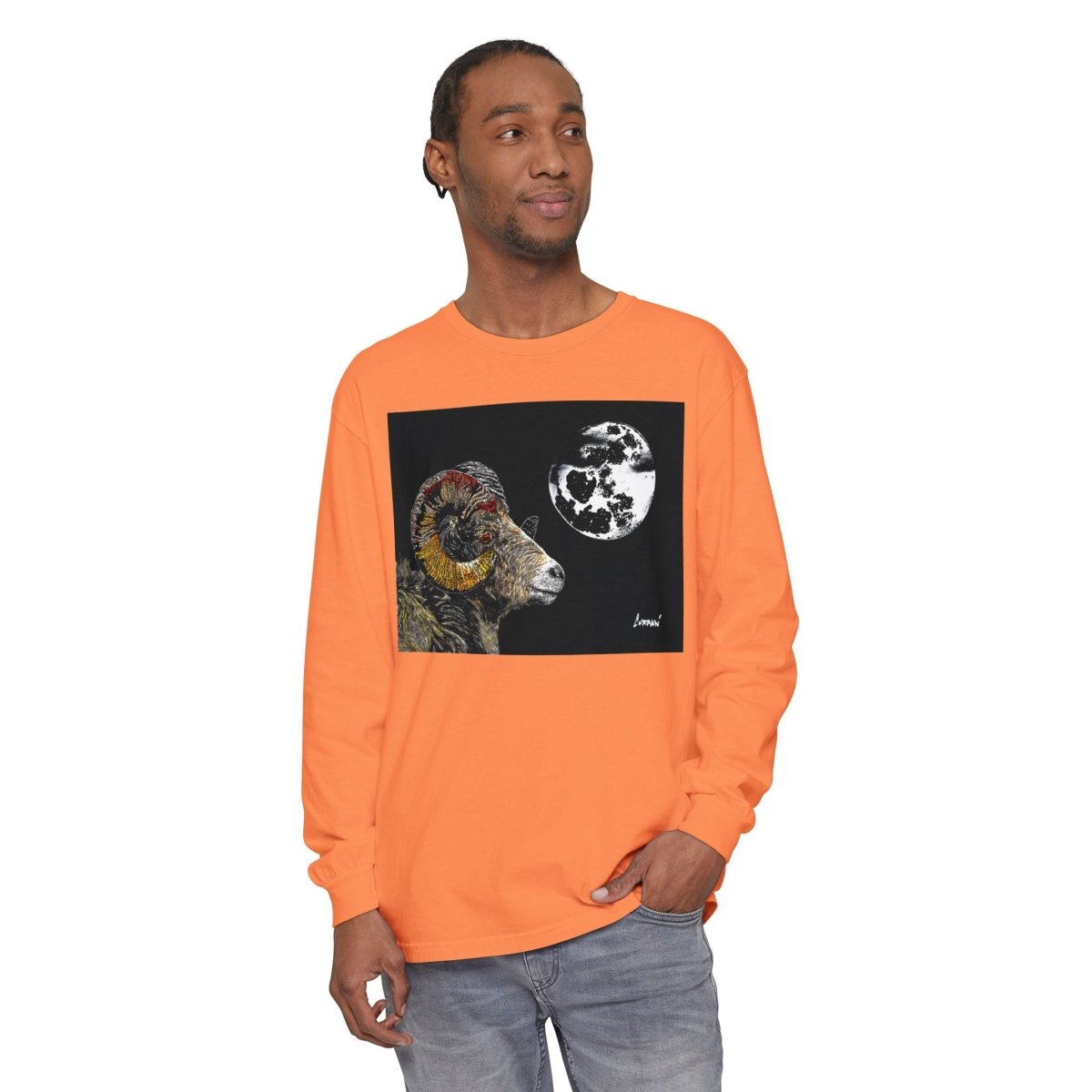 Artistic Ram Long Sleeve T-Shirt - Unique Garment - Dyed Style - Curran Artworks