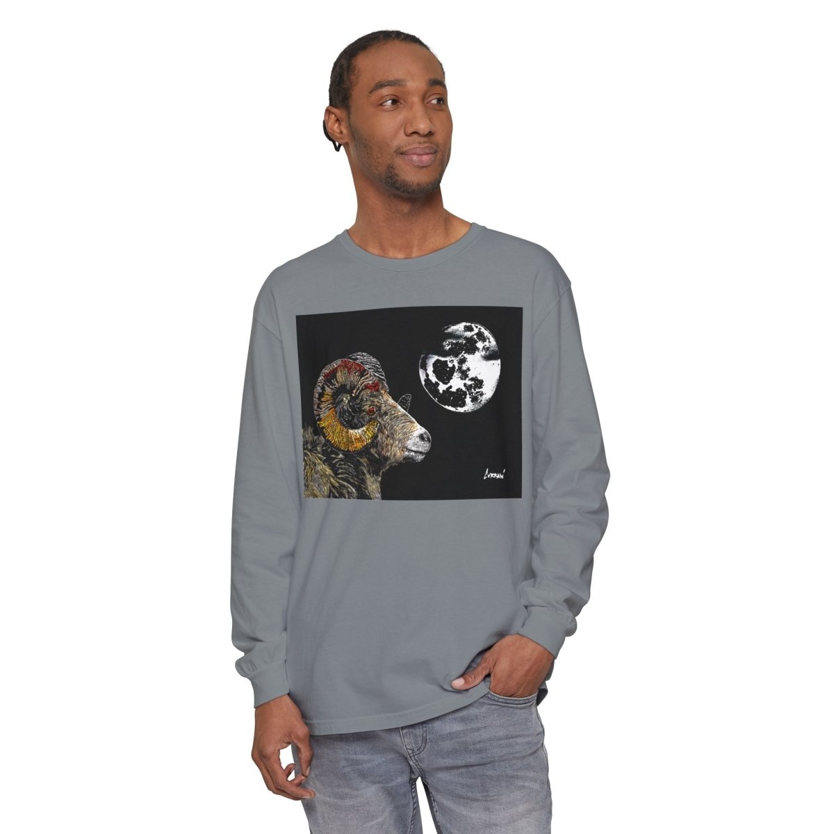 Artistic Ram Long Sleeve T-Shirt - Unique Garment - Dyed Style - Curran Artworks