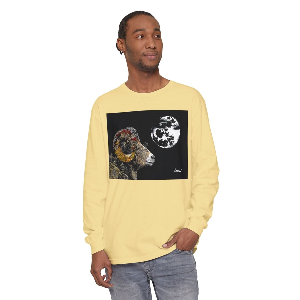 Artistic Ram Long Sleeve T-Shirt - Unique Garment - Dyed Style - Curran Artworks