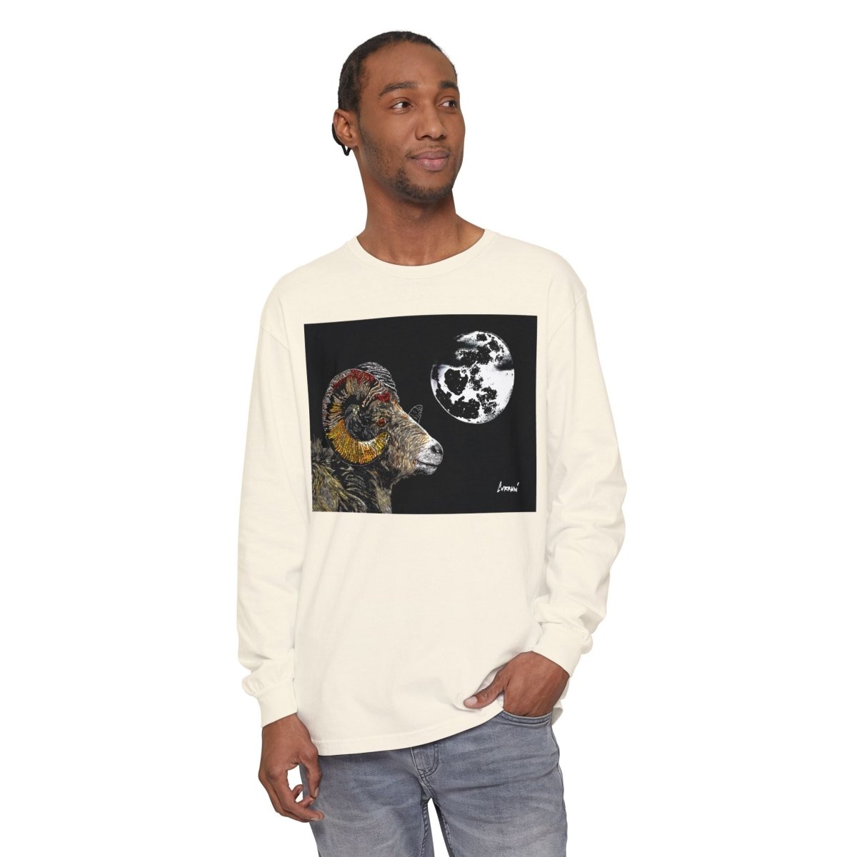 Artistic Ram Long Sleeve T-Shirt - Unique Garment - Dyed Style - Curran Artworks