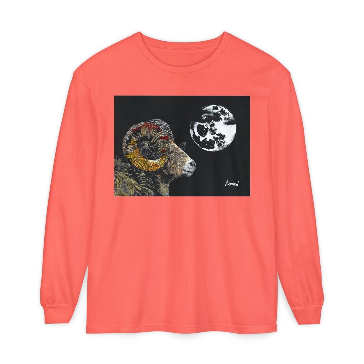 Artistic Ram Long Sleeve T-Shirt - Unique Garment - Dyed Style - Curran Artworks