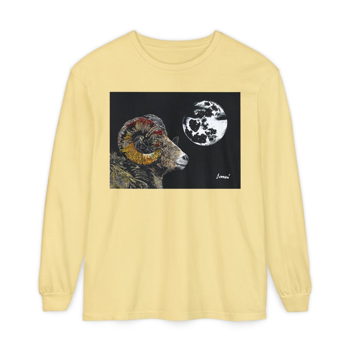 Artistic Ram Long Sleeve T-Shirt - Unique Garment - Dyed Style - Curran Artworks