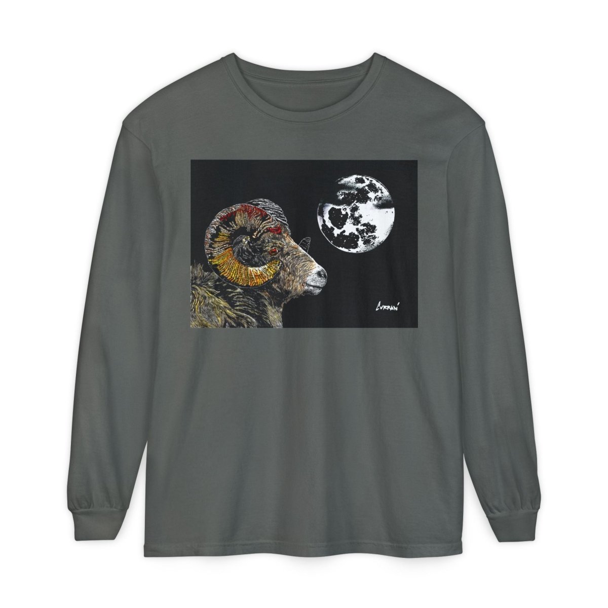 Artistic Ram Long Sleeve T-Shirt - Unique Garment - Dyed Style - Curran Artworks