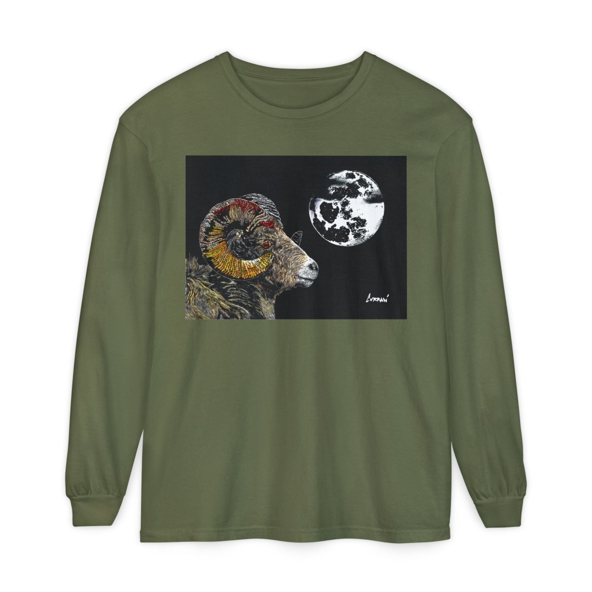 Artistic Ram Long Sleeve T-Shirt - Unique Garment - Dyed Style - Curran Artworks
