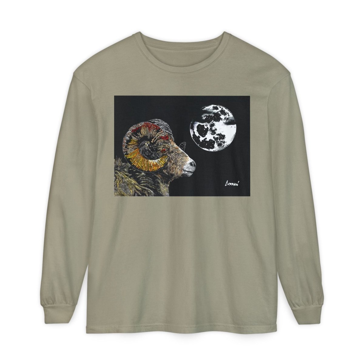Artistic Ram Long Sleeve T-Shirt - Unique Garment - Dyed Style - Curran Artworks