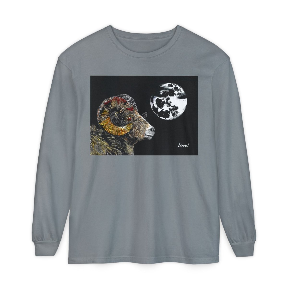 Artistic Ram Long Sleeve T-Shirt - Unique Garment - Dyed Style - Curran Artworks