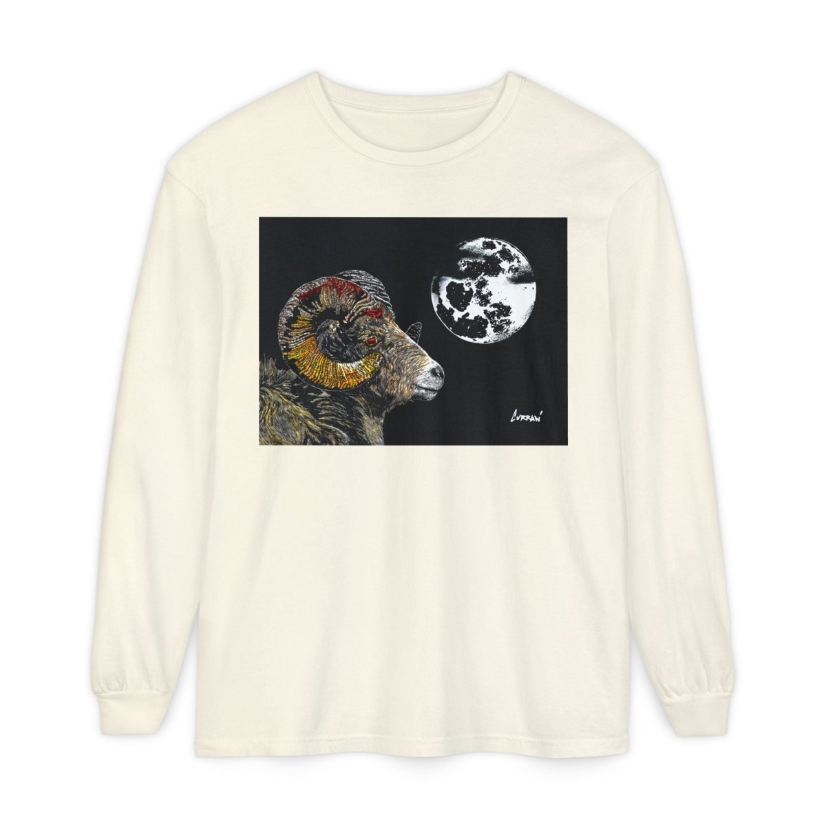 Artistic Ram Long Sleeve T-Shirt - Unique Garment - Dyed Style - Curran Artworks