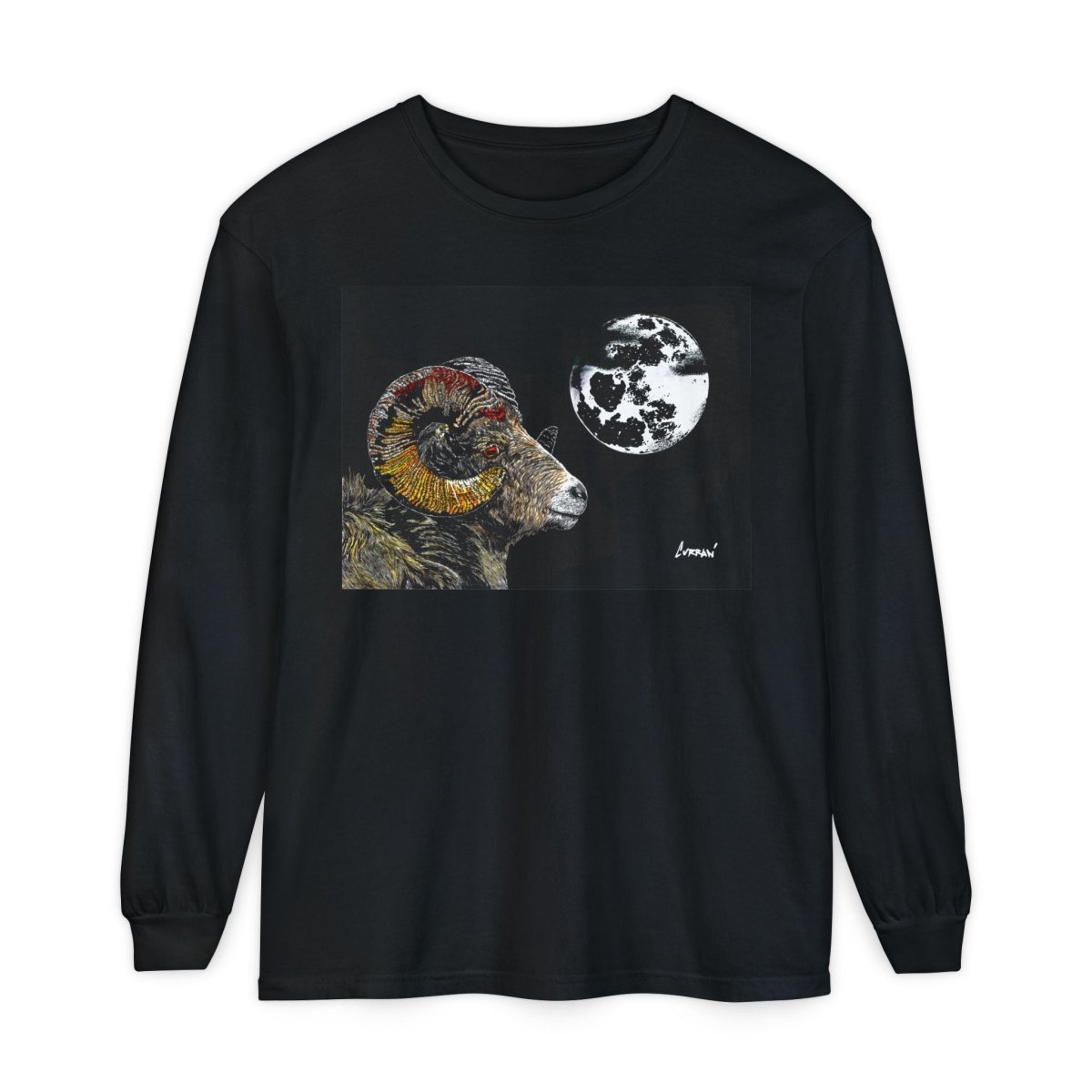 Artistic Ram Long Sleeve T-Shirt - Unique Garment - Dyed Style - Curran Artworks