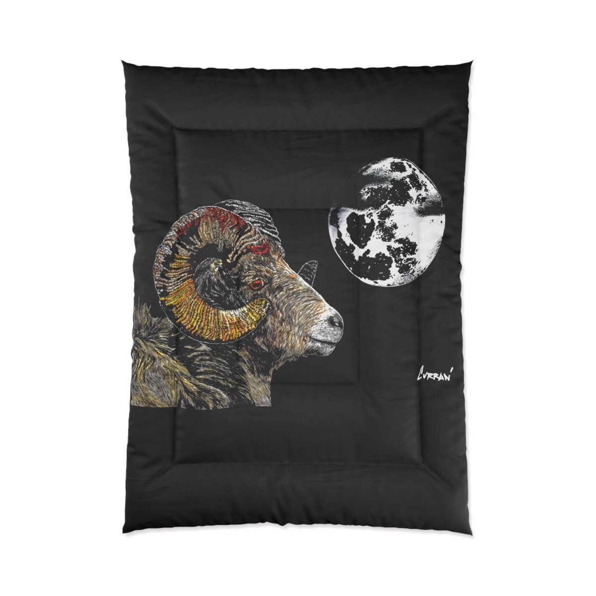 Artistic Ram Moon Comforter - Cozy Home Decor for Wildlife Lovers - Curran Artworks
