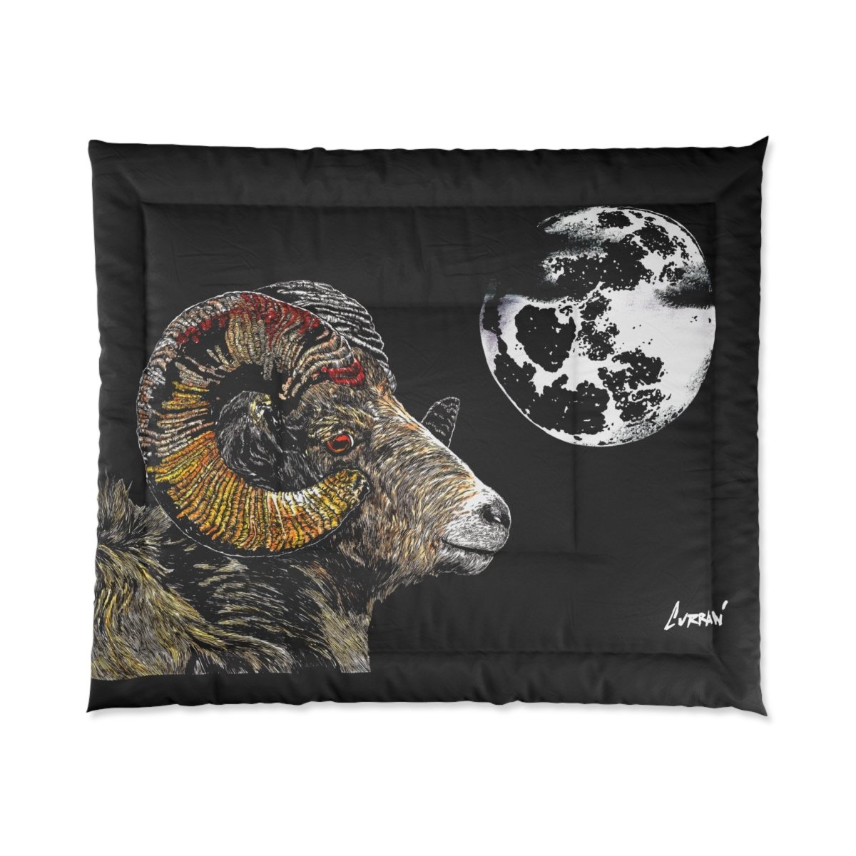 Artistic Ram Moon Comforter - Cozy Home Decor for Wildlife Lovers - Curran Artworks